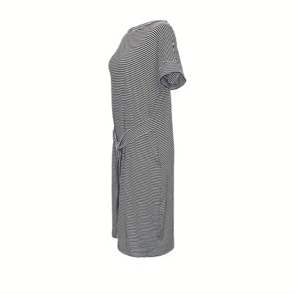 Women's Striped Tie Front Dress with pockets - Picture 4 of 4